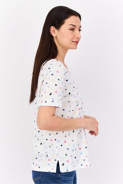 Esprit Women Scoop Neck Allover Print T-shirt, White