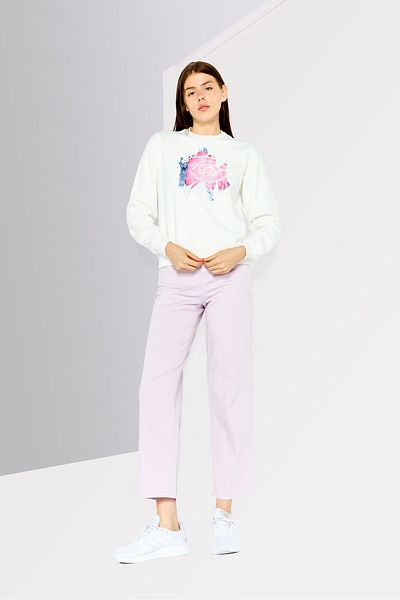 Diesel Women Crew Neck Long Sleeve Graphic Print Sweatshirt, White Combo