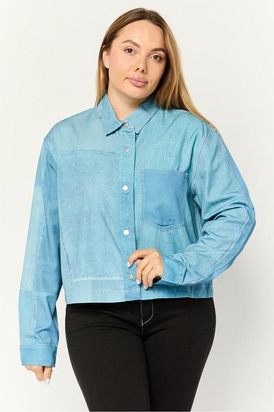 Esprit Women Spread Collar Long Sleeves Washed Shirt, Blue