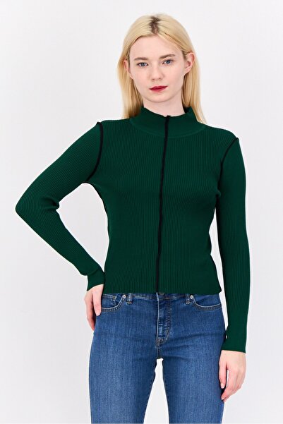 Philosophy Women Mock Neck Ribbed Long Sleeves Top, Pine Green