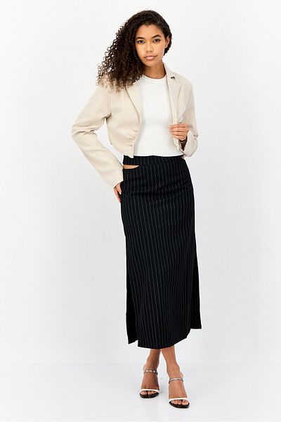 Missyempire Women Regular Fit Solid Semi Formal Cropped Blazer, Beige