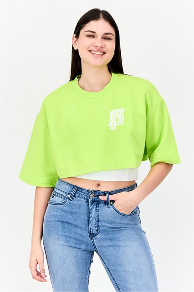 Esprit Women 2 Pieces Crew Neck T-shirt And Tank Top, Lime Green/white