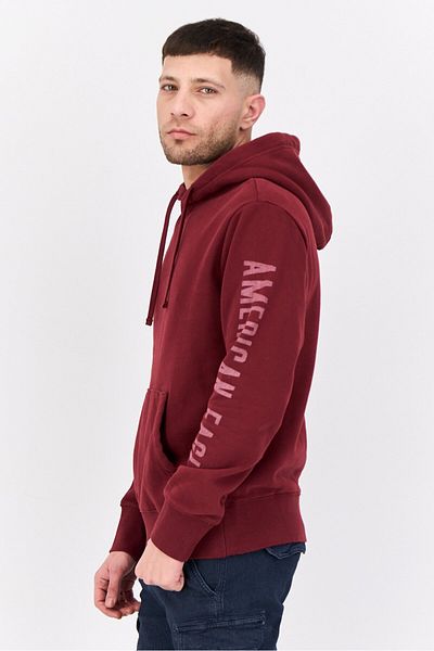AMERICAN EAGLE Men Graphic Print Long Sleeves Hoodie, Maroon