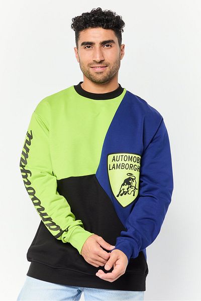 Lamborghini Men Crew Neck Brand Logo Sweatshirt, Multicolor