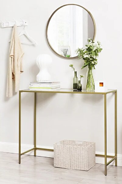 TOLIAHOME Modern Gold Renk Şeffaf Temper Camlı Dresuar Metal Konsol