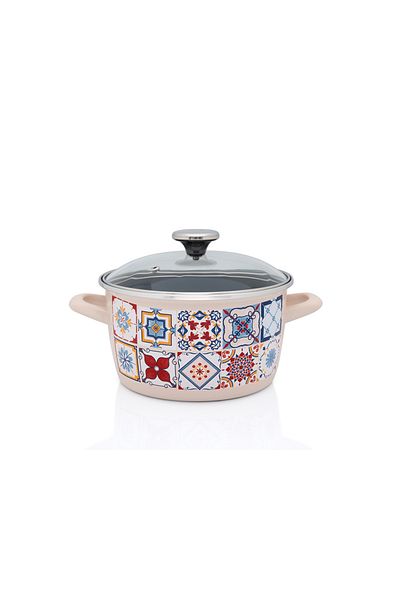 Metalac Oala 1.9l cu capac din sticla Porto Metalac, email, 16cm, 1.9l