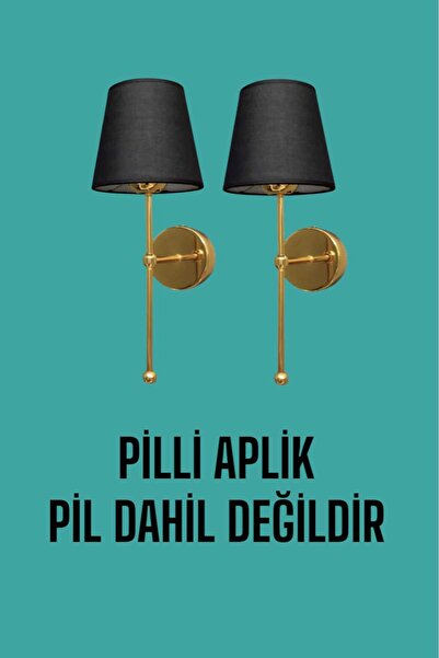 BSA LIGHTING (2 ADET)PİLLİ PARS GOLD KAPLAMALI APLİK(SİYAH ABAJURLU) İKİLİ SATIŞ
