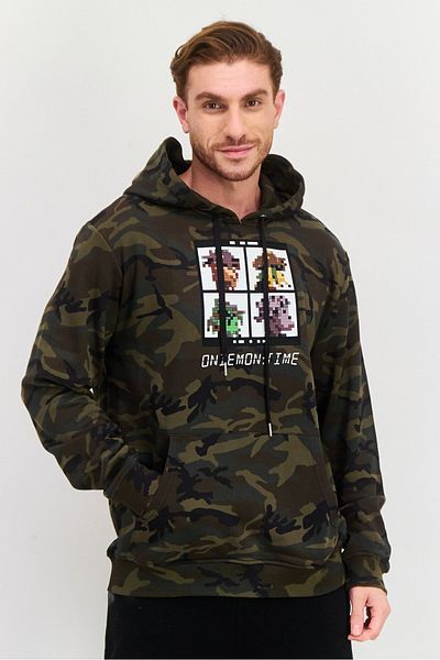 Mostly Heard Rarely Seen 8-bit Men Hooded Long Sleeves Camouflage Sweatshirt, Brown Combo