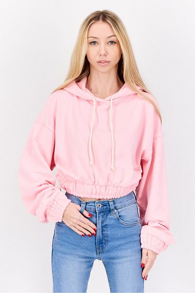 NIA Women Long Sleeve Plain Hoodei, Pink