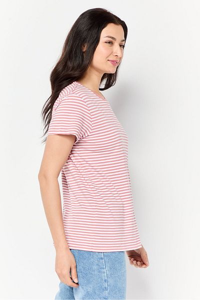 Dockers Women Round Neck Short Sleeve Stripe T-shirt, Multicolor
