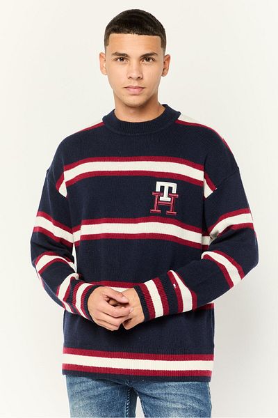 Tommy Hilfiger Men Crew Neck Embroidered Logo Long Sleeves Sweater, Multicolor