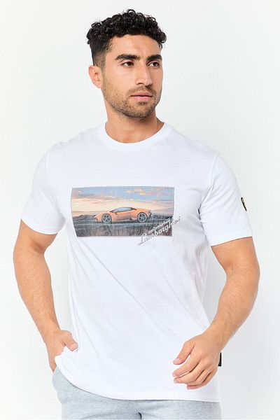 Lamborghini Men Sportswear Fit Short Sleeve Outdoor T-shirt, White