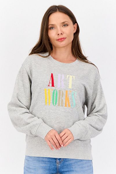 Esprit Women Crew Neck Embroidered Long Sleeves Sweatshirt, Grey
