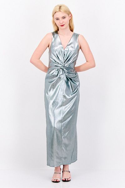 Maggy London Women Metallic Midi Dress, Silver