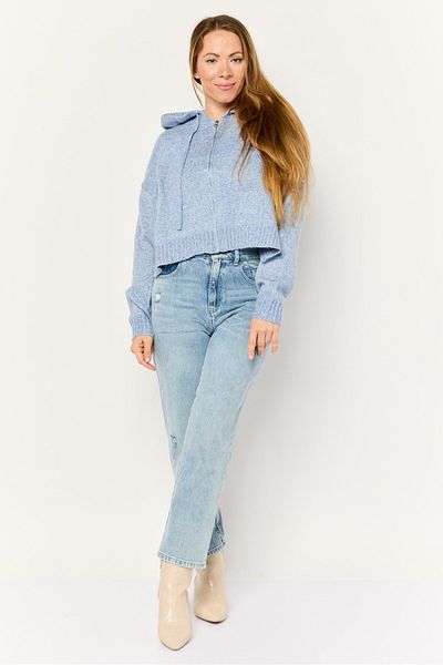 No Comment Women Hooded Knitted Sweater, Light Blue