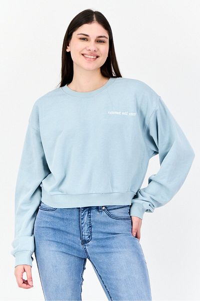 NIA Women Crew Neck Embroidered Long Sleeve Sweatshirt, Light Blue