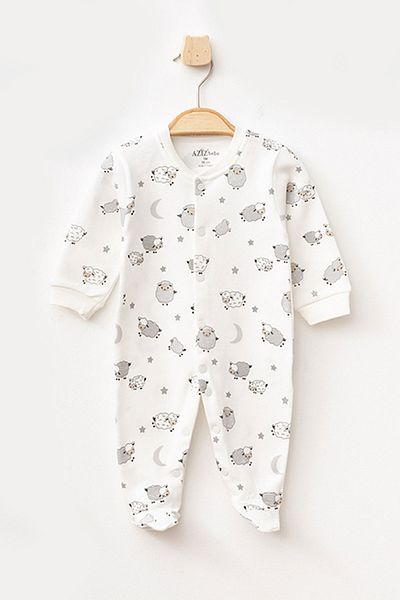 Aziz Bebe Baby Boy Snap Fastener Lamb Patterned Booties Jumpsuit 0 Month - 6 Month