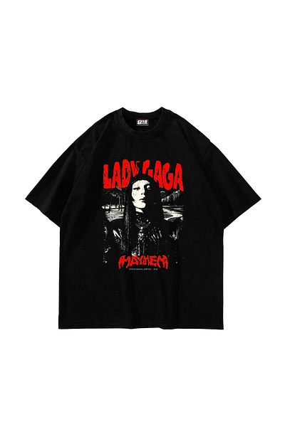 Sekizbiraltı Μαύρο μπλουζάκι με στάμπα Lady Gaga Oversize Unisex