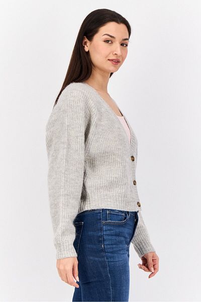 Esprit Women V Neck Knitted Cropped Cardigan, Grey