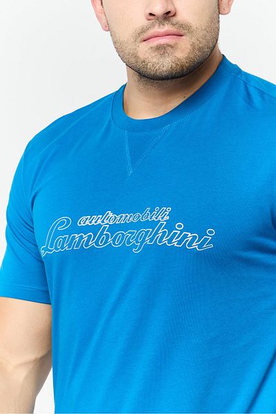 Lamborghini Men Crew Neck Short Sleeves Brand Logo T-Shirt, Blue