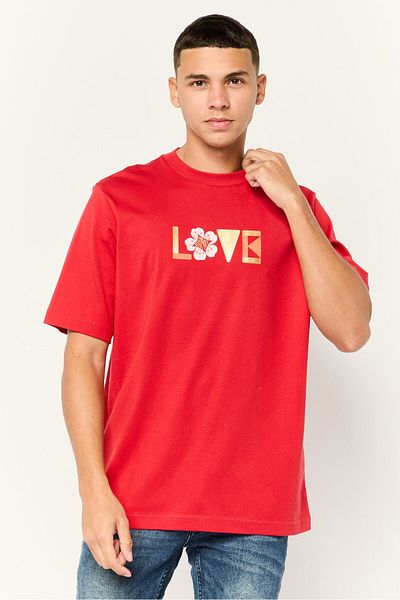 Esprit Men Crew Neck Short Sleeve Graphic Print T-Shirt, Red