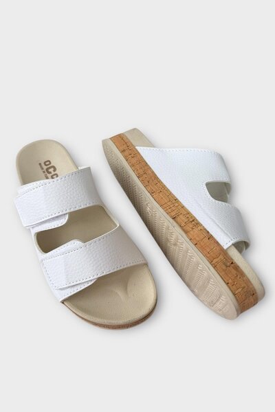 Liger Women's Daily Slippers Thick Sole Double Tape Velcro Comfortable Stylish Summer Home Beach Vacation Slippers White