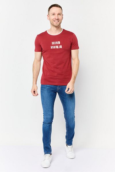DeFacto Men Crew Neck Short Sleeve Graphic Print T-shirt, Maroon