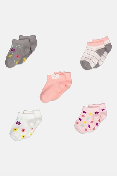 XOXO Kids Girl 5 Pair Non Terry Ankle Socks, Multicolor