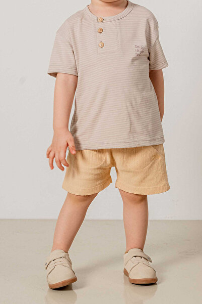 bombe Baby Kids Crew Neck Half Button Shorts Cotton Comfortable 2-Piece Set