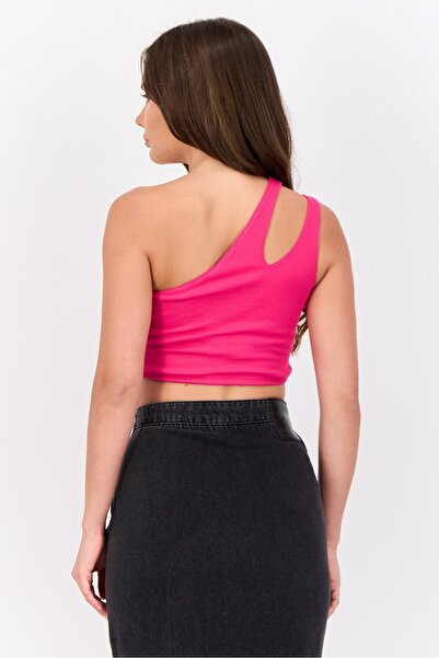 Esprit Women One Shoulder Ribbed Cropped Tops, Dark Pink