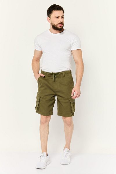 Threadbare Men Plain Cargo Shorts, Dark Olive