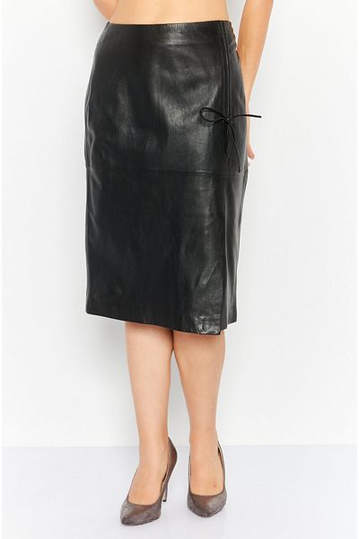 Esprit Women Plain Leather Midi Skirt, Black