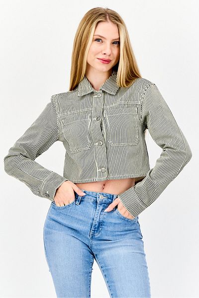 Don't Call Me Jennyfer Women Stripe Denim Jacket, Multicolor