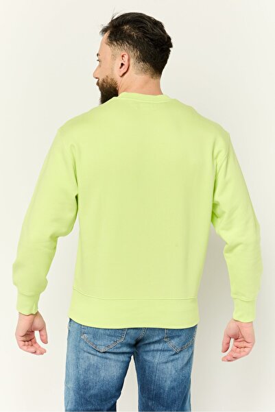 Esprit Men Crew Neck Graphic Printed Long Sleeve Sweatshirt, Lime Green