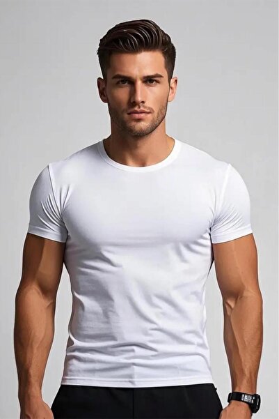 since 1990 man ManFTX Slim Fit Likralı Bisiklet Yaka Erkek Basic Tshirt