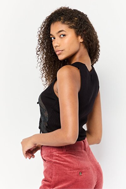 Asos Design Women V Neck Sleeveless Textured Tank Top, Black