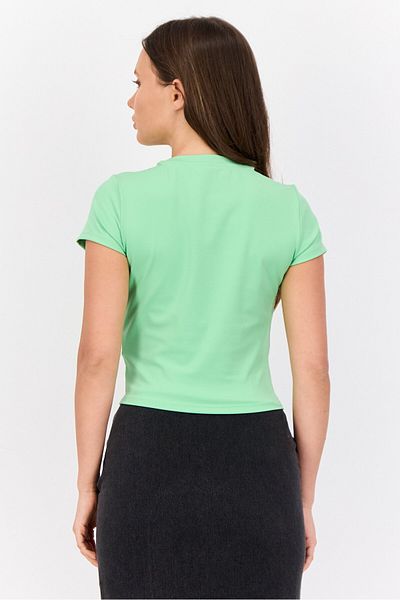 Esprit Women Crew Neck Short Sleeve Brand Logo Crop Top, Mint Green