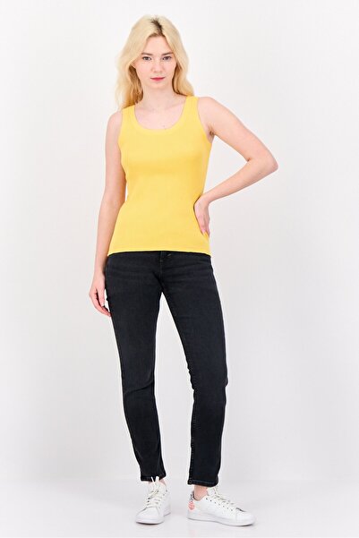 Esprit Women Round Neck Ribbed Sleeveless Tops, Yellow