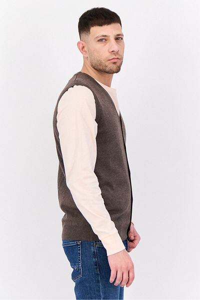 Sorbino Men V Neck Knitted Vest Sweater, Taupe