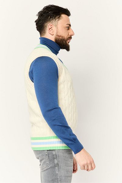 Esprit Men V-Neck Knitted Vest, Off White