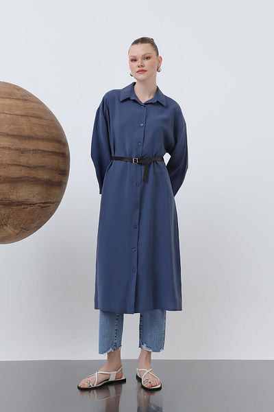 Loreen Women's Long Belt Detailed Shirt Dress - 20629Elb - Indigo