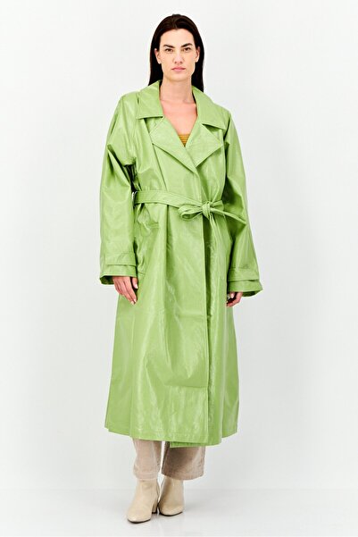 Asos Design معطف ترنش نسائي من الجلد الصلب، أخضر فاتح