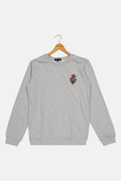 Ed Hardy Kids Boy Embroidered Long Sleeve Sweatshirt, Heather Grey