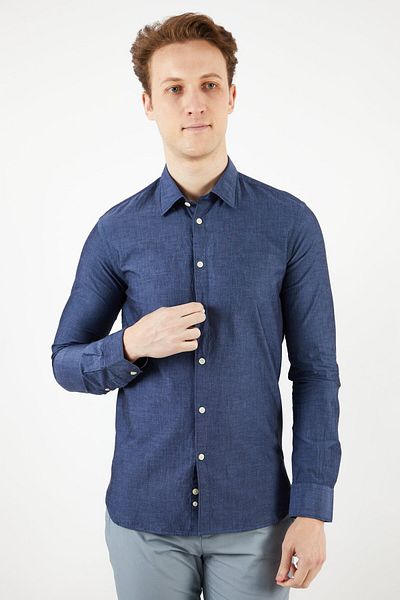 Scuderia Ferrari Men Regular Fit Solid Long Sleeve Casual Shirts, Blue