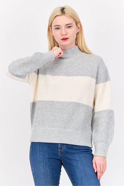 PİNK ROSE Women Turtle Neck Stripped Sweater, Multicolor