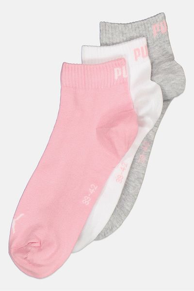 Puma Women 3 Pieces Brand Logo Quarter Socks, Grey/White/Pink