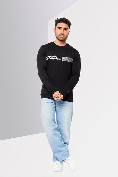 Lamborghini Men Crew Neck Graphic Print Long Sleeves Sweatshirt, Black