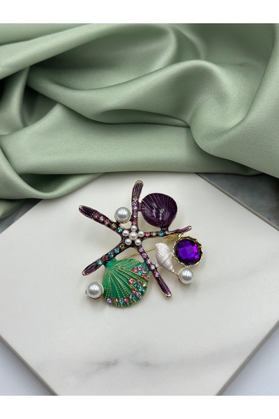 Genel Markalar Mor Deniz Yıldızı Tasarım İncili Broş Yaka İğnesi