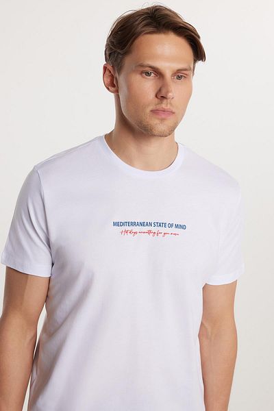 Tudors Ανδρικό T-shirt Slim Fit Slim Fit 100% βαμβακερό τυπωμένο λευκό μπλουζάκι με λαιμόκοψη