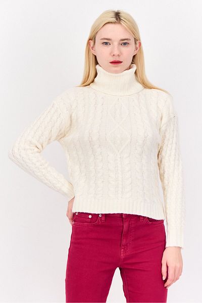 PİNK ROSE Women Turtle Neck Knitted Sweater, Off White
